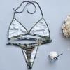Biquíni de camuflagem de três peças para mulheres europeias e americanas, fio dental de secagem rápida, casual, promoção especial, novo conjunto de maiô
