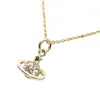Versión de Alta Gama del Collar de la Emperatriz Viuda Saturno, Chapado en Cobre con Oro de 14K, Cadena Clásica Grande de Zirconia para Clavícula para Mujer, Accesorio Elegante y que No se Desvanece