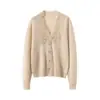 Romântico e Estético~Cardigan de Malha 100% Caxemira Pura com Acabamento em Renda Feminino Moda Suéter Casaco Gola V