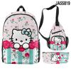 Nuevo producto 3D Cross-borDer: mochila escolar con diseño de Hello Kitty, bolso cruzado, estuche para lápices, conjunto de tres piezas con impresión