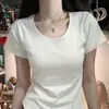 Camiseta de Algodão Puro Manga Curta Gola Redonda Estilo Americano para Mulheres, Design Verão 2026, Versátil, Caimento Normal nos Ombros, Cintura Ajustada, Top Camada Interna