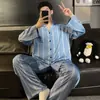 Conjunto de Pijama Masculino de Seda Gelada com Manga Longa 2026 Novo Primavera Outono Tamanho Plus Solto Tamanho Grande Fino Outono Roupa de Casa