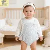 Ropa Nueva de Otoño para Bebé Niña Mameluco Lindo Dulce de Tirantes Divididos Traje de Algodón Puro para Gateo de Recién Nacido
