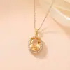 Yi Lu Yin Plata de Ley S925 Chapada en Oro Colgante de Cristal Amarillo Cabujón Geométrico Cortado Colgante Elegante Versátil para Colgar
