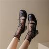 Calcetines de Encaje con Flores de Poliéster Jk para Primavera y Verano para Mujer Calcetines de Malla Ultra-Delgados Transpirables de Caña Corta y Media para Mujer