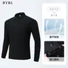 Camiseta Polo Masculina de Seda Gelada Sem Costura Manga Longa para Primavera e Outono, Cor Pura para Meia-Idade, Casual de Negócios, Gola Lapela, Top Passa-Fácil