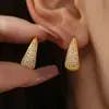 Brincos Oumika de Círculo com Zircônia Colorida Turquesa Azul Brilhante Brincos Elegantes Brincos para o Dia a Dia Aço Inoxidável Banhado a Ouro 18K