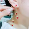 Pendientes de plata s925 con aguja multiusos de cristal rojo, encantadores, para mujer, con borlas de corazón de melocotón y temperamento rojo, pendientes adelgazantes.