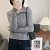 Cárdigan de punto blanco con cuello polo para mujer, primavera y otoño, suéter suave de alta gama, corte ajustado, top básico
