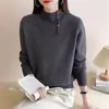 Suéter de cuello alto medio para mujer de otoño e invierno Nuevo estilo 2025 Camiseta básica de punto holgada Se puede usar por fuera en invierno