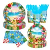 Transfronterizo Nuevo Verano Vacaciones en la Playa Fiesta Vajilla Desechable Set Suministros para Fiesta Platos de Papel Desechables
