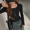 Camiseta de punto con cuello redondo y manga larga para mujer, nuevo diseño de principios de otoño, top de botones, se puede usar por fuera y por dentro como capa base