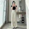 Pantalones anchos color blanquecino para mujer, nueva colección otoño 2026, de tiro alto, elegantes, fluidos, versátiles, pantalones casuales de pierna recta
