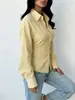 Exclusivo para ventas transfronterizas 2026 Camisa corta de manga corta para mujer con textura estilo europeo y americano, con fruncido en la cintura, adelgazante y top corto con volantes