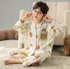 Pijama Infantil para Niños Adolescentes Primavera y Otoño Manga Larga Cárdigan Solapa Mediano y Grande Niños Ropa de Casa para Aire Acondicionado Venta al por Mayor Transfronteriza
