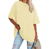 2024 Nuevo Comercio Exterior Amazon Transfronterizo Europa y América Camiseta Lisa de Color Sólido de Verano Casual Cuello Redondo Manga de Hombro Top