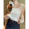 Capa Base Gruesa de Manga Larga con Forro de Felpa de Color Albaricoque para Mujer, Nuevo Estilo Otoño e Invierno 2026, Cuello Cuadrado, Hombro Normal, Camiseta Base Ajustada, Top Elegante