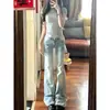 Jeans Americano Azul Claro Plus Size Micro Flare Feminino Primavera Novo Cintura Alta Emagrecimento Alto Elástico Boca de Sino