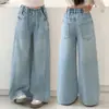 Jeans Versátil de Perna Reta para Meninas Primavera/Outono 2026 Calças Longas Casuais para Crianças de Tamanho Médio e Grande Alunos do Ensino Fundamental Calças Infantis