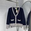 Venta Directa de Fábrica Marca de Moda Tb Primavera y Otoño Versión Alta Nuevo Suéter de Bloques de Color con Cuello en V Grande Cardigan de Punto Unisex