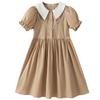 Vestido de Verão para Meninas Gola de Boneca Francesa Vestido de Princesa 2025 Verão Manga Bufante Algodão Infantil Médio e Grande