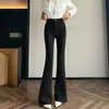 Calça de alfaiataria feminina pantalona, nova coleção outono/inverno 2026, cintura alta, caimento justo na coxa, perna larga, com caimento fluido e comprimento até o chão, boca de sino em formato de ferradura