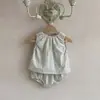 Conjunto de Dos Piezas de Verano Estilo Ins Sencillo a Cuadros sin Mangas + Shorts para Bebés Niñas