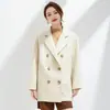 Outono e Inverno Nova Lã Dupla Face Lã Feminina Roupa Exterior Comprimento Médio Versátil Elegante Clássico Gola de Terno Lã Roupa Exterior