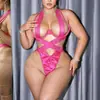 Lencería Sexy Europea y Americana con Tirantes Halter Hueco Espalda Descubierta Color Seducción Realce Push Up Moldeador Corporal Bodysuit para Mujer