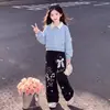 Conjunto de Dos Piezas para Niñas 2026 Primavera y Otoño Nuevo Top con Lazo de Diseño Único y Pantalón Largo Casual Tendencia