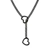 Amazon Cross-Border Novo Colar Punk Rock Feminino de Aço Inoxidável com Laço em Formato de Coração, Corrente em Y, Argola Redonda, Corrente Cubana