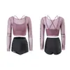 Traje de baño para mujer Estilo deportivo Sexy Adelgazante Cintura alta Cubre abdomen Manga larga Malla Exterior Dividido Conjunto de tres piezas Venta al por mayor