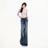 Jeans de Mujer Transfronterizos Micro-acampanados Chica Picante Corte Delgado Caída Lavables Americanos Azul Profundo Gris Pantalones Largos Azul Profundo Gris Extendido Yi Chun
