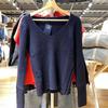 Suéter de punto de manga larga con cuello en V estilo BM, suéter interior cálido, sencillo y combinable, de color liso, para mujer