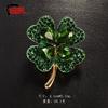 Broche de Trébol de Cuatro Hojas de la Suerte de Planta Aleación Pedrería Pin de Moda Ropa Abrigo Accesorios Pequeños para Mujer