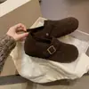 Zapatos tipo Birkenstock para mujer que aumentan la altura, forrados de felpa, para otoño e invierno 2026, nuevos, planos, grises, peludos, acolchados de algodón, cálidos, y botas de nieve