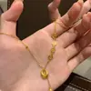 Lleno de Fortuna~ Lujo Ligero Estilo Chino de Moda Cadena Dorada de Paz y Alegría Collar de Pepita de Oro Pequeña, Cadena para Clavícula Única y Versátil