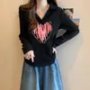 Talla Grande Ligeramente Gordita mm Principios de Otoño Holgada Camiseta Polo con Letra Corazón Estilo Coreano para Mujer Diseño Adelgazante Top de Manga Larga