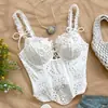Camisola Corsé Top de Bordado Hueco Retro Francés para Mujer Verano Adelgazante con Cordones Bustier Corto Ropa de Abrigo