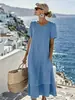 Vestido de Mujer de Doble Capa Casual para Vacaciones Perezosas de Primavera y Verano, Cruzado Europeo y Americano, Amazon, Cuello Redondo, Manga Corta, 2026