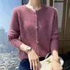 Nuevo suéter cárdigan de cachemira para otoño e invierno para mujer, cuello redondo, elegante y versátil, moderno abrigo de lana