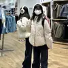 Jaqueta de Penas Feminina Pesada Curta de Inverno com Estampa Floral