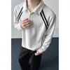 Otoño 2026 Nueva Camiseta Fresca de Estilo Americano de Marca de Moda con Parches Rayas Mangas Largas Hombro Normal de Peso Pesado y Cuello de Solapa Casual