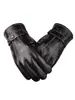 Luvas de Couro PU com Veludo Plus Size Masculinas de Inverno à Prova de Vento Quentes para Tela Sensível ao Toque Luvas para Pilotagem de Motocicleta Espessadas Proteção contra Frio