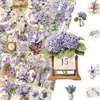 50 pegatinas florales moradas de doble cara para una decoración exquisita de escritorios, equipaje, cuadernos y grafitis Pegatinas de PET