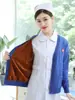 Suéter de Enfermera para Mujer Tejido Uniforme de Enfermera Ropa de Abrigo Gruesa con Forro Polar Azul Oscuro Personal Médico Cárdigan Hospital