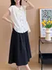 Blusa corta de encaje estilo coreano universitario con cordones y cuello redondo para mujer, nuevo diseño de verano, top único y favorecedor para figuras petite