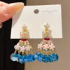 Pendientes de borla con forma de flor y lazo de circón con aguja de plata, pendientes de nicho estilo corte vintage, accesorios para orejas de lujo ligero de alta gama