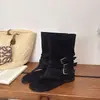 Sandálias de Tira Femininas Verão 2026 Novo Estilo Salto Baixo Solado Macio com Fivela, Sandálias Romanas Ocidentais de Cano Médio, Sapatos Desestruturados