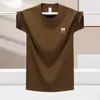 Nueva Camiseta de Manga Corta de Seda Helada para Hombre Verano 2024 Tendencia para Hombre Versátil Casual de Media Manga Cuello Redondo Ropa